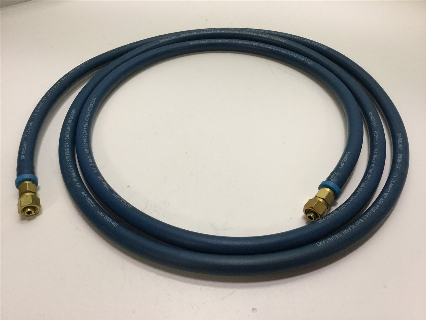 Used Swagelok PB4 1/4" Flame Resistant Hose w/1/4" Brass Compression Fittings, 8 feet