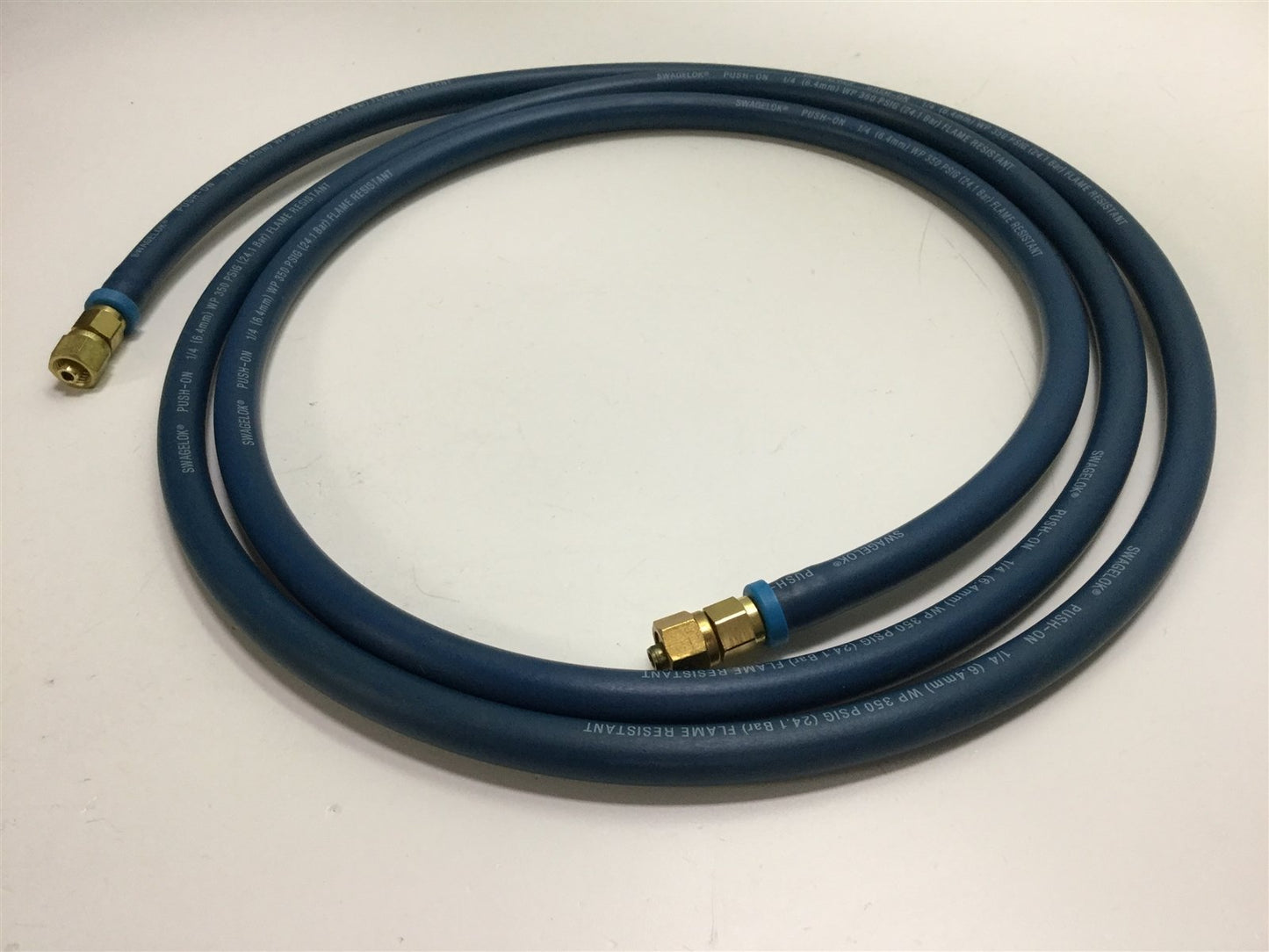 Used Swagelok PB4 1/4" Flame Resistant Hose w/1/4" Brass Compression Fittings, 8 feet