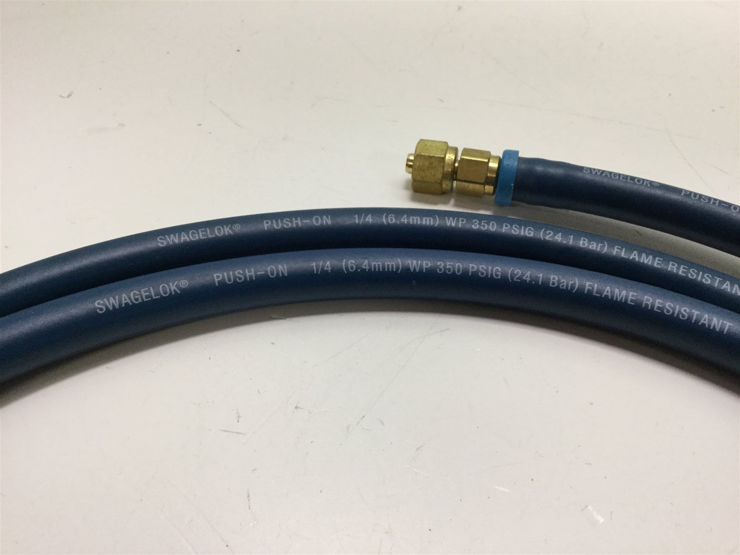 Used Swagelok PB4 1/4" Flame Resistant Hose w/1/4" Brass Compression Fittings, 8 feet