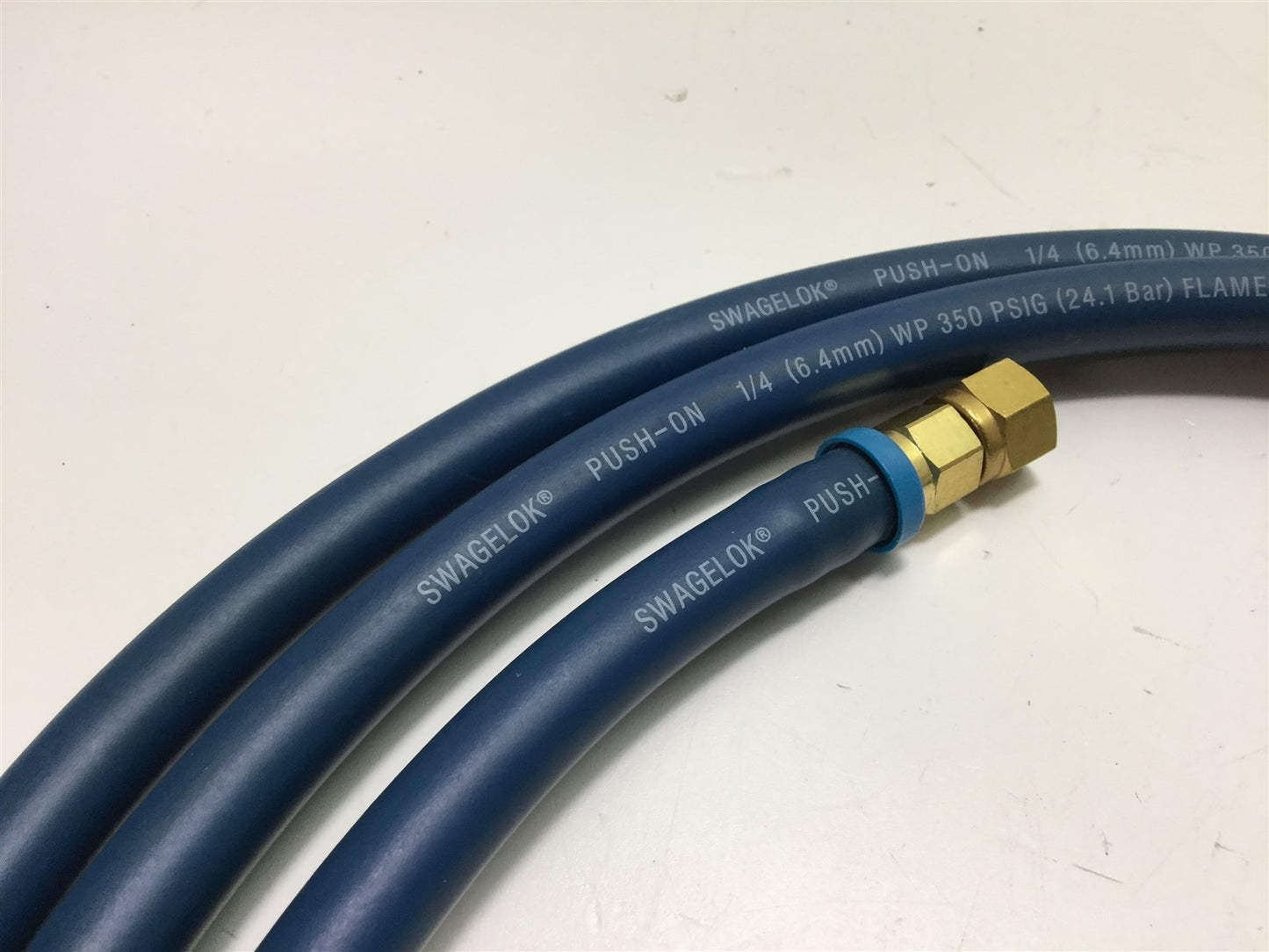 Used Swagelok PB4 1/4" Flame Resistant Hose w/1/4" Brass Compression Fittings, 8 feet