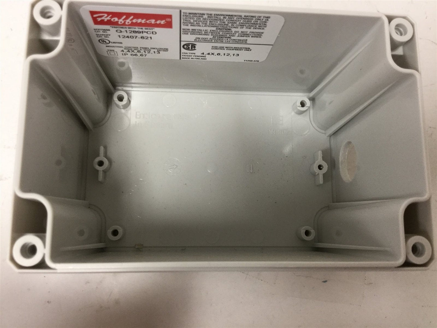 Used Hoffman Q-1289PCD Push Button Enclosure, 4.75" x 3.25" x 3.375", *Hole Added*