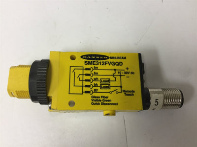 Used Banner SME312FVGQD Mini-Beam Fiber Optic Amplifier, Voltage: 10-30VDC, NPN PNP