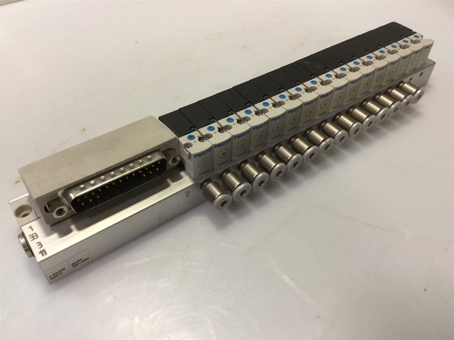 Used Bank of Festo 197026 MH1 Series Mini 3/2-Way Valve NO 24VDC DB-25 Manifold Assy.