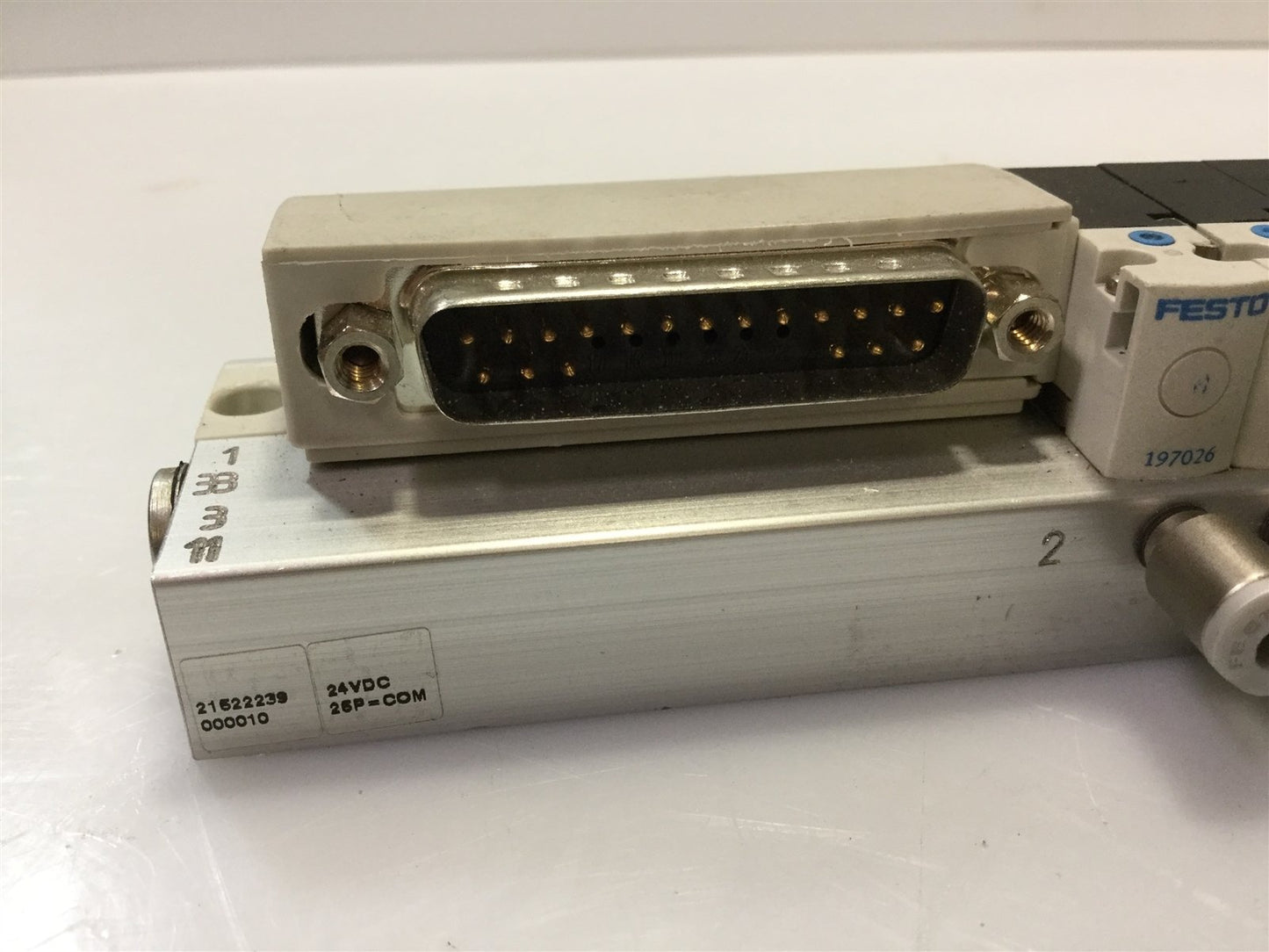 Used Bank of Festo 197026 MH1 Series Mini 3/2-Way Valve NO 24VDC DB-25 Manifold Assy.