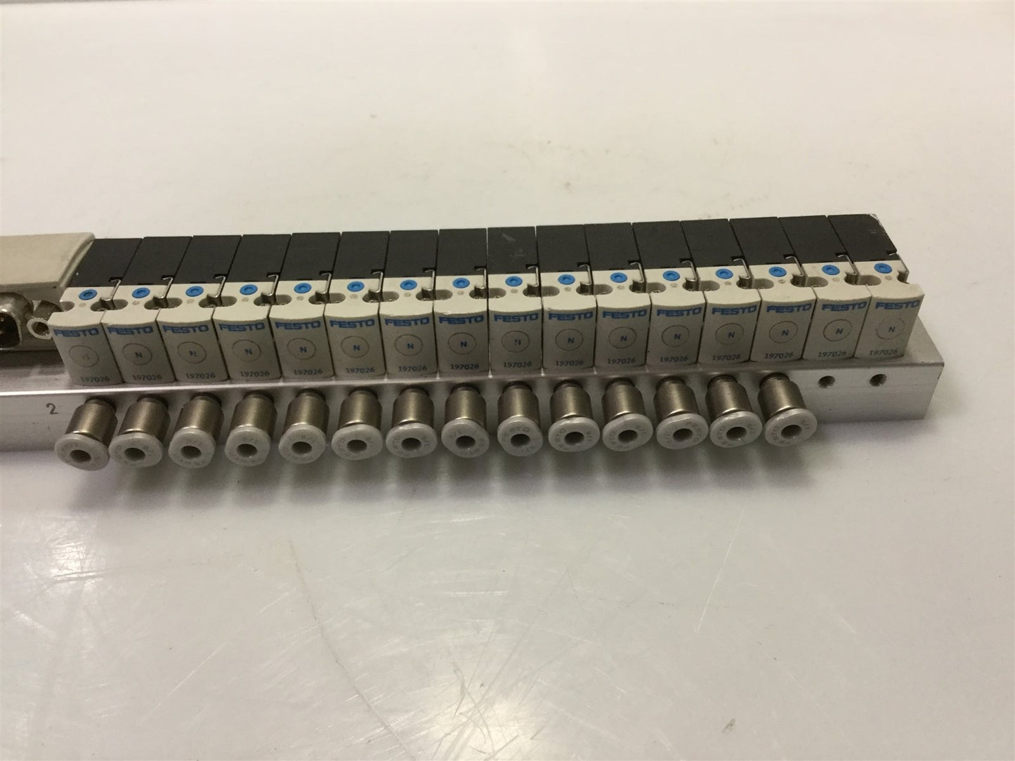 Used Bank of Festo 197026 MH1 Series Mini 3/2-Way Valve NO 24VDC DB-25 Manifold Assy.
