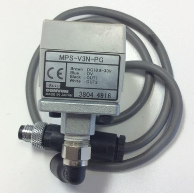 Used Parker MPS-V3N-PG Pressure Sensor 10.8-30VDC PNP 0 to -30inHg 1/8 NPSF Ports