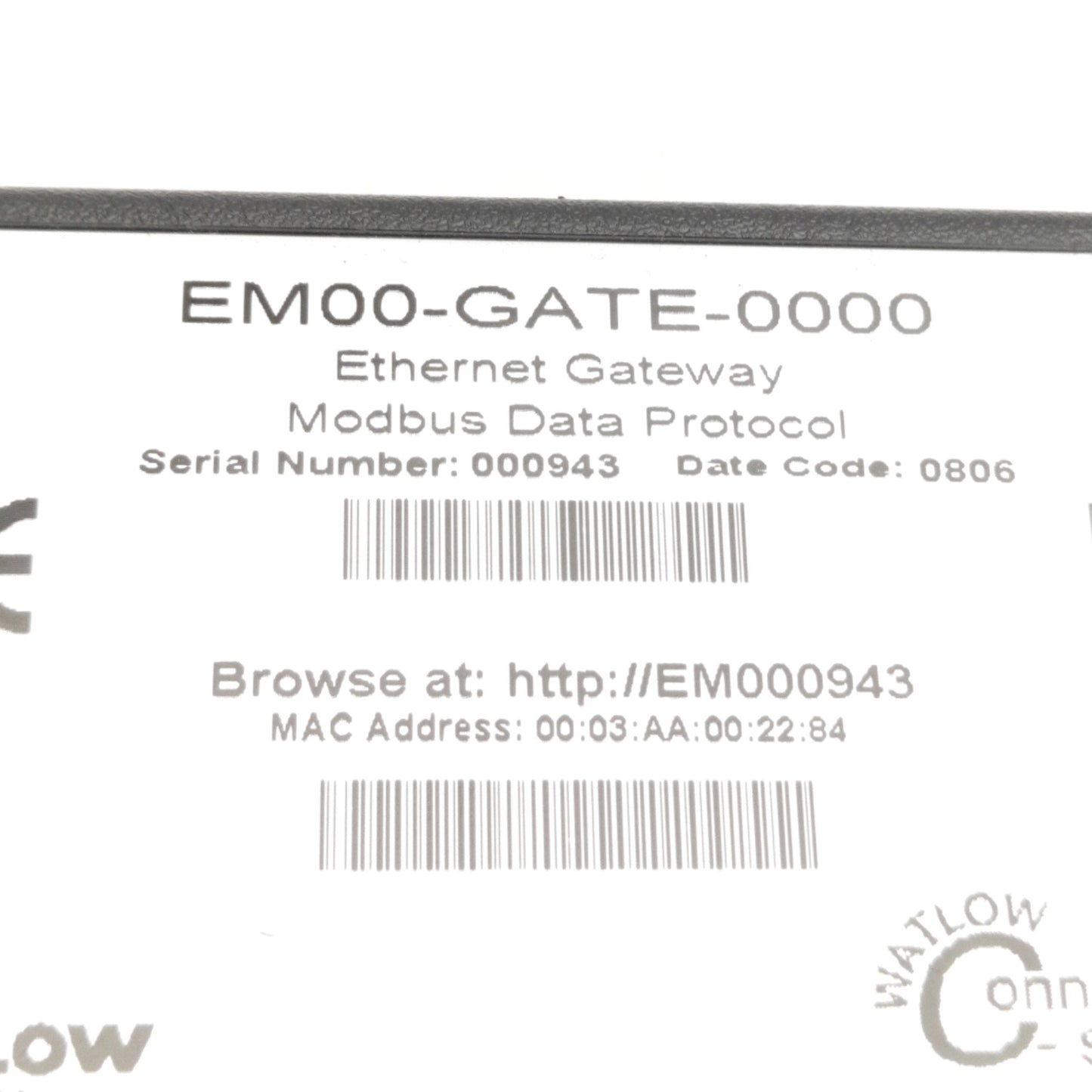 Used Watlow EM00-GATE-0000 Ethernet Gateway, Supply Power: 24VAC/DC 50/60Hz 0.4A