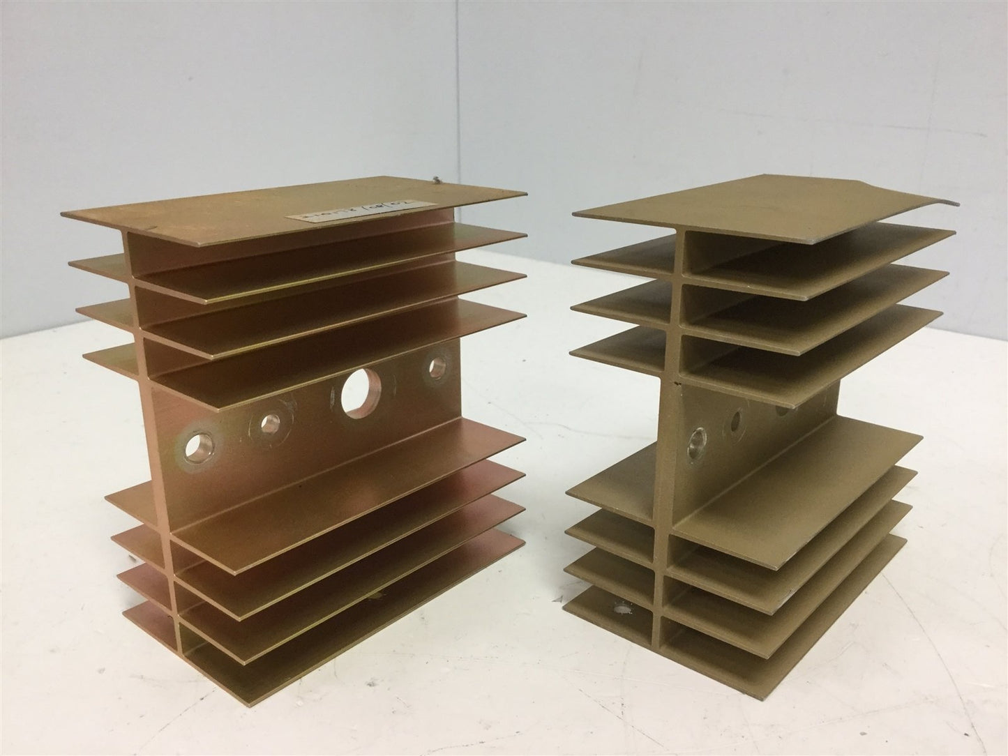 Used Lot of 2 Aluminum Heat Sinks, 3.95" x 2.3" x 4.25" - 16 Fins, Thin Base