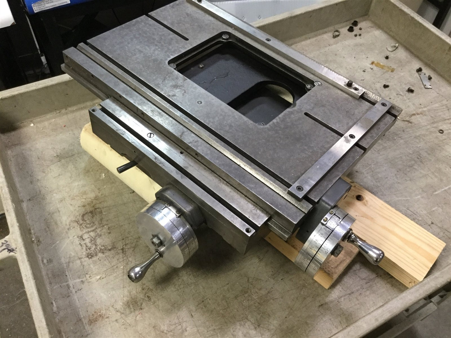 Used XY Manual Positioner, Travel: 6" x 5", Dimensions: 18" x 12", *1 Axis is Stiff*