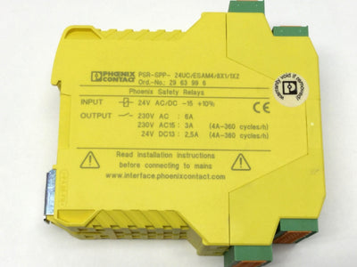 Used Phoenix PSR-ESAM4 Safety Relay 8NO-1NC, 24V AC/DC In, 240VAC/24VDC Out, 6A