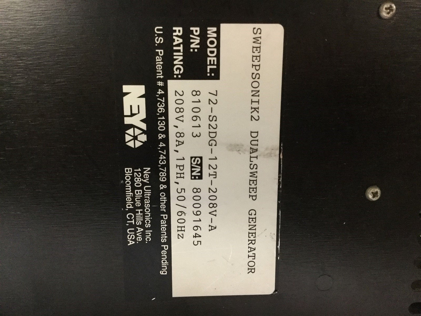 For parts or not working NEY sweepSONIK 2D 72kHz Dual Sweep Ultrasonic Generator 208VAC 1-Phase 8A
