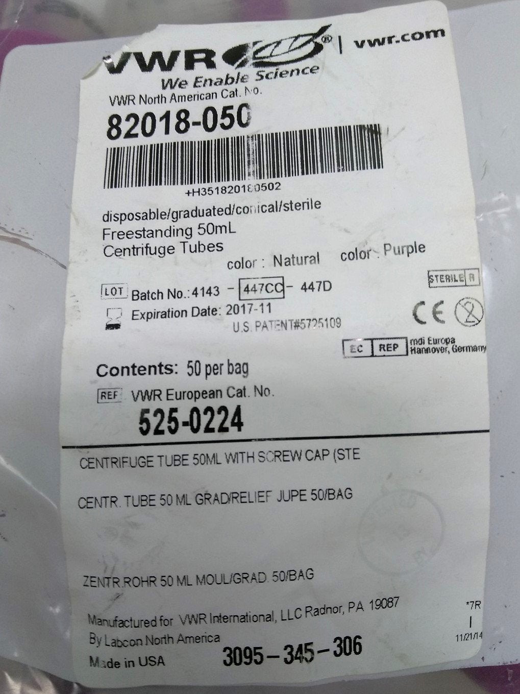 New Lot of 50 New Labcon 3095-345-306 Centrifuge Tubes 50ml With Screw Cap Graduated