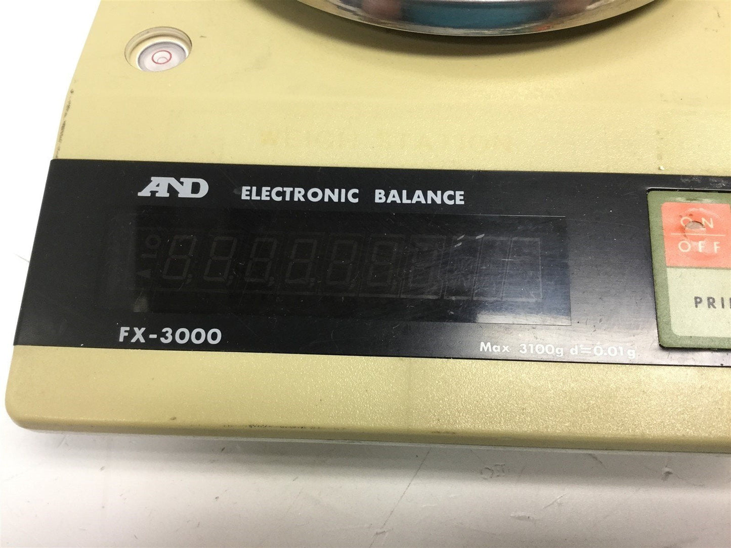 Used A&D FX-3000 Electronic Balance, Max 3100G, d=0.01g, Plate Diameter: 6"