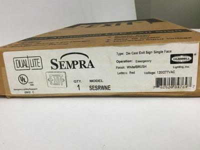 New Hubbell SESRWNE LED Exit Sign, Single Face, Voltage: 120/277VAC, Red Letters