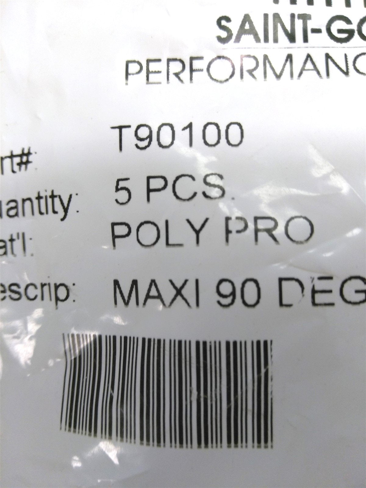 New Lot of 5 New SAINT-GOBAIN T90100 Tri-Clamp 90 Deg. Sanitary Elbow, MAXI, PolyPro