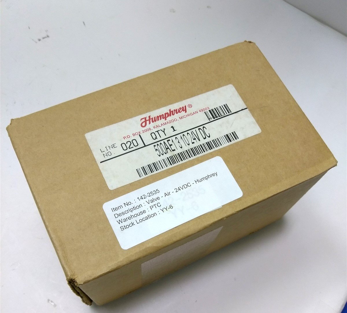 New – Open box Humphrey 500AE1 3 10 Electric Solenoid Valve, 0 -125 psi, 1/2" NPT, 24V DC