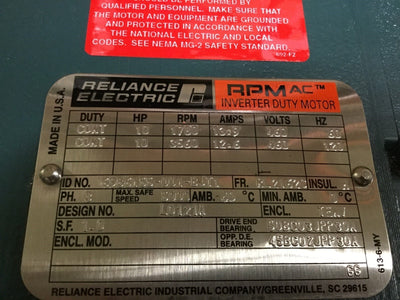 New Other Reliance Electric 6986155-001-BJT1 Inverter AC Motor, Volts: 460V, Shaft: 1.375"