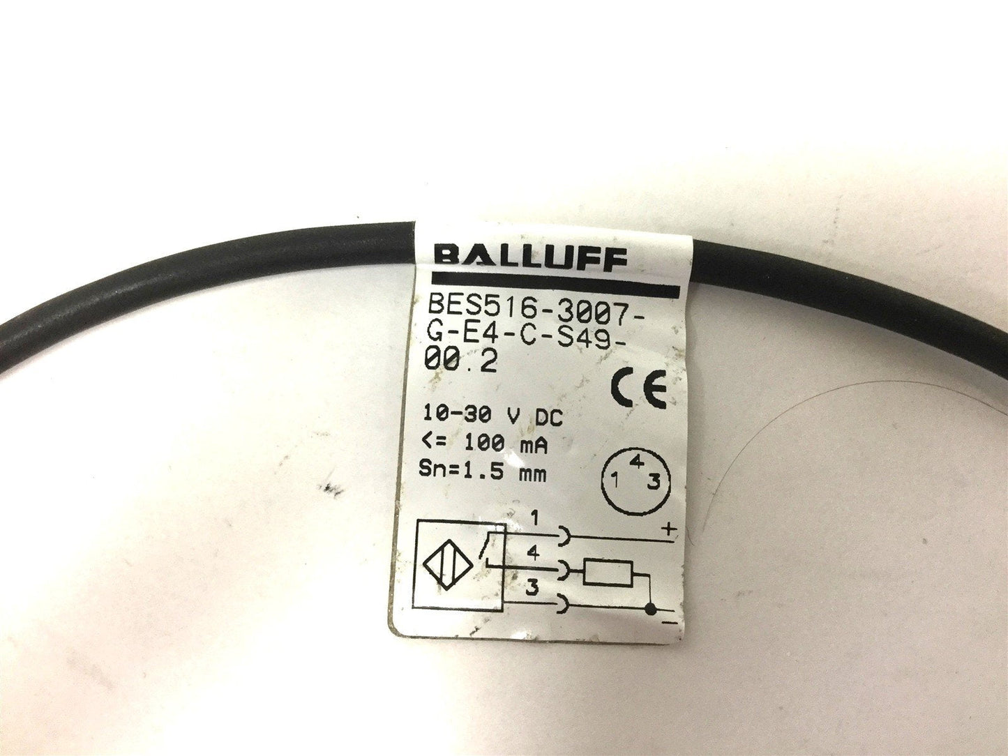 Used Balluff BES 516-3007-G-E4-C-S49-00.2 Proximity Inductive Sensor, 1.5mm, 10-30VDC