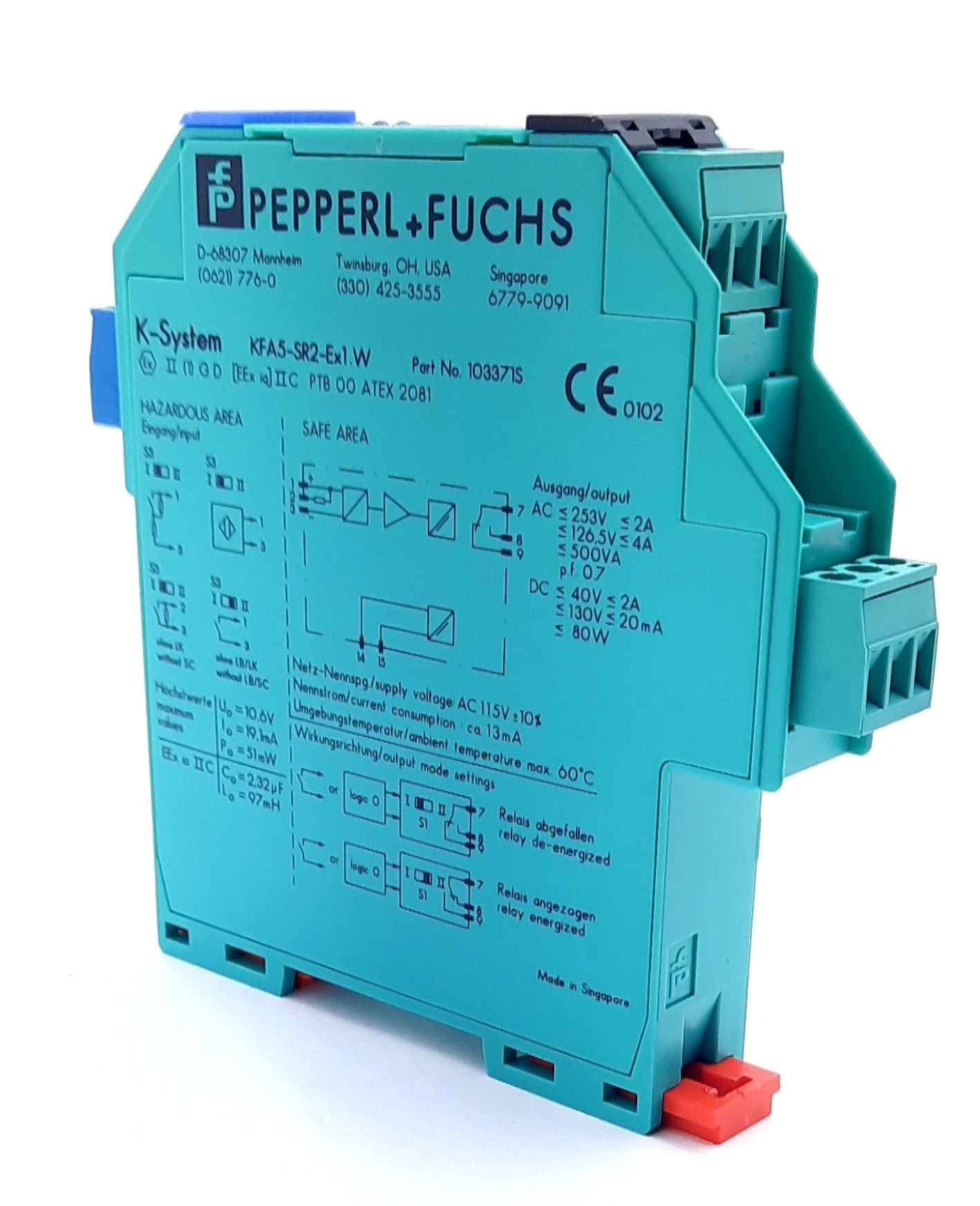 Used PEPPERL + FUCHS KFA5-SR2-Ex1.W Switch Amplifier, 115VAC, 1-channel, LFD