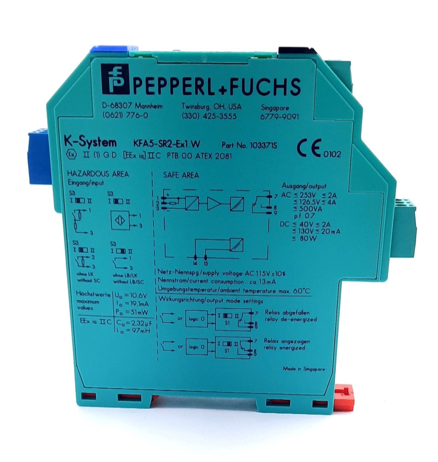 Used PEPPERL + FUCHS KFA5-SR2-Ex1.W Switch Amplifier, 115VAC, 1-channel, LFD