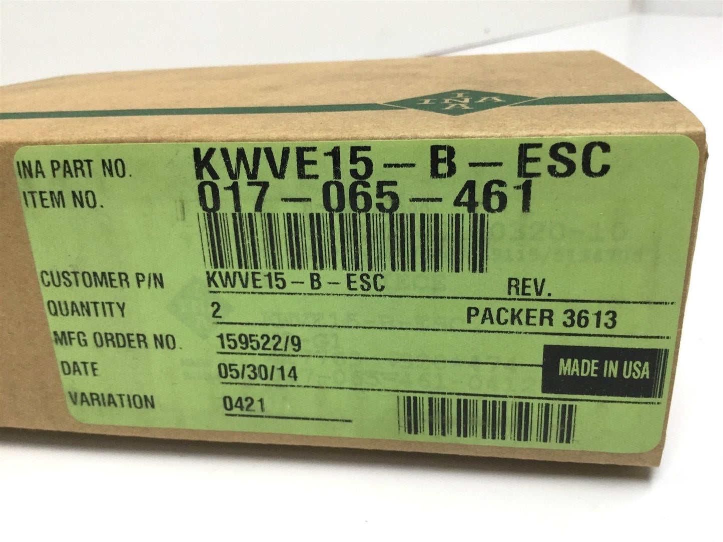 New Lot of 2 New INA Schaeffler KWVE15-B-ESC V2-G1 Linear Carriage Ball Bearing 15mm