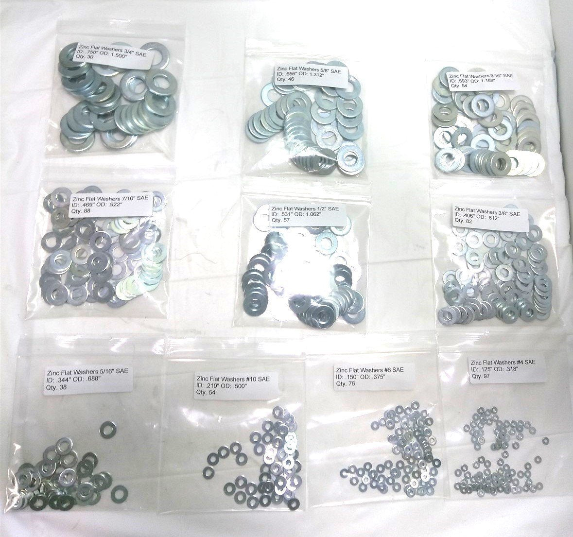 New Assortment of Low Carbon Zinc Nuts and Washer, 1/4" - 7/16", #4 - 3/4" SAE