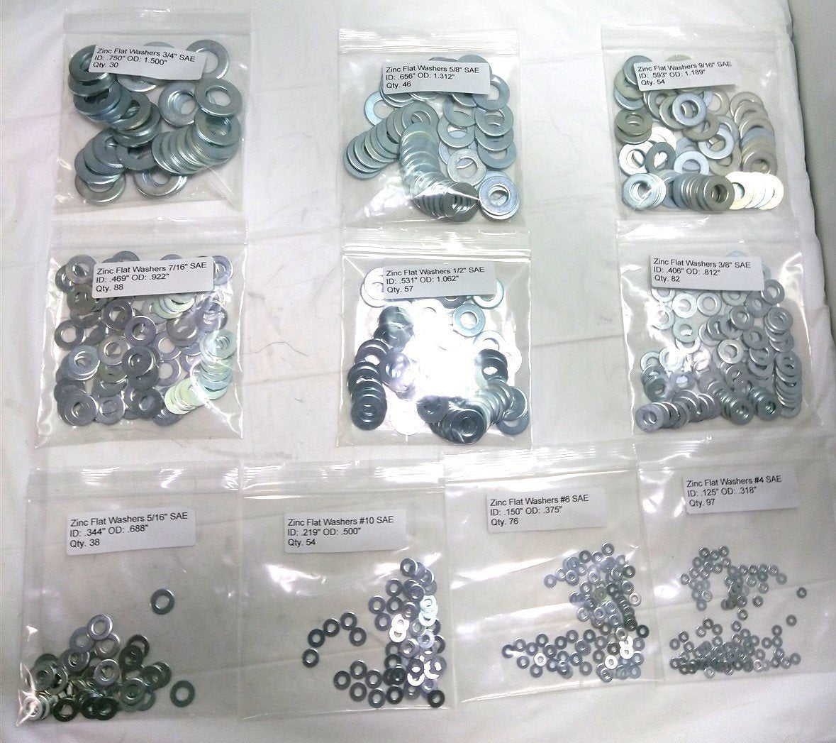New Assortment of Low Carbon Zinc Nuts and Washer, 1/4" - 7/16", #4 - 3/4" SAE