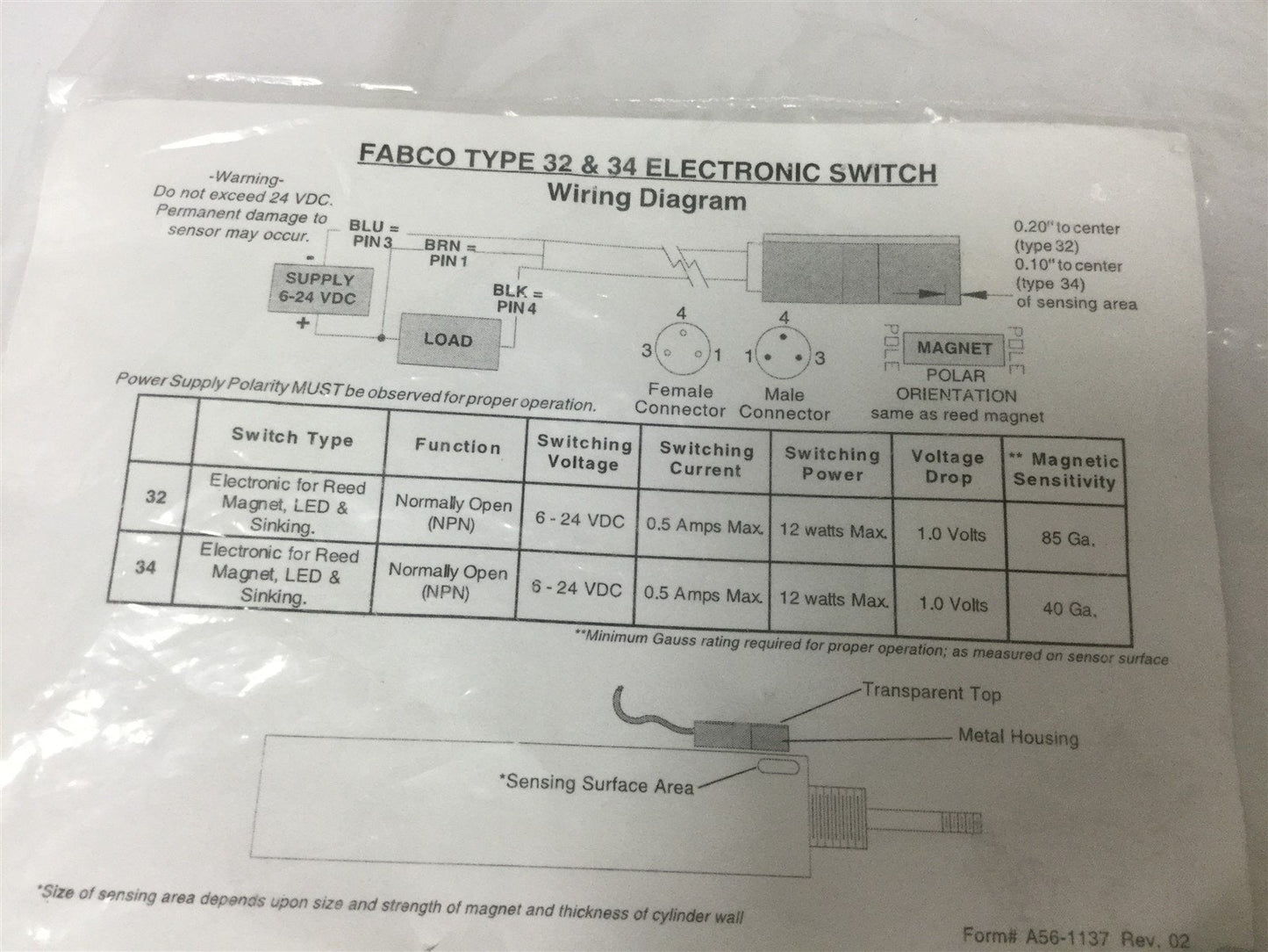 New Lot of 2 New Fabco Air 9-2A197-1332 Cylinder Position Switches, Voltage: 6-24VDC