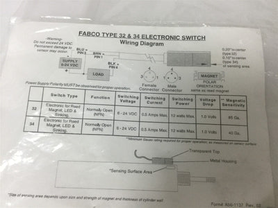 New Lot of 2 New Fabco Air 9-2A197-1332 Cylinder Position Switches, Voltage: 6-24VDC