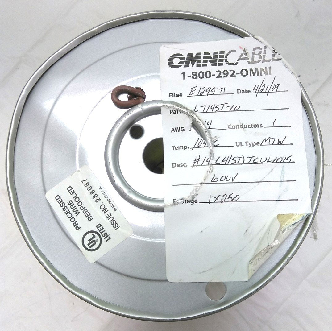 New – Open box Omni 714ST-10 MTW Electrical Wire, 41 Strand, 14 AWG, 600V, UL1015, 250'