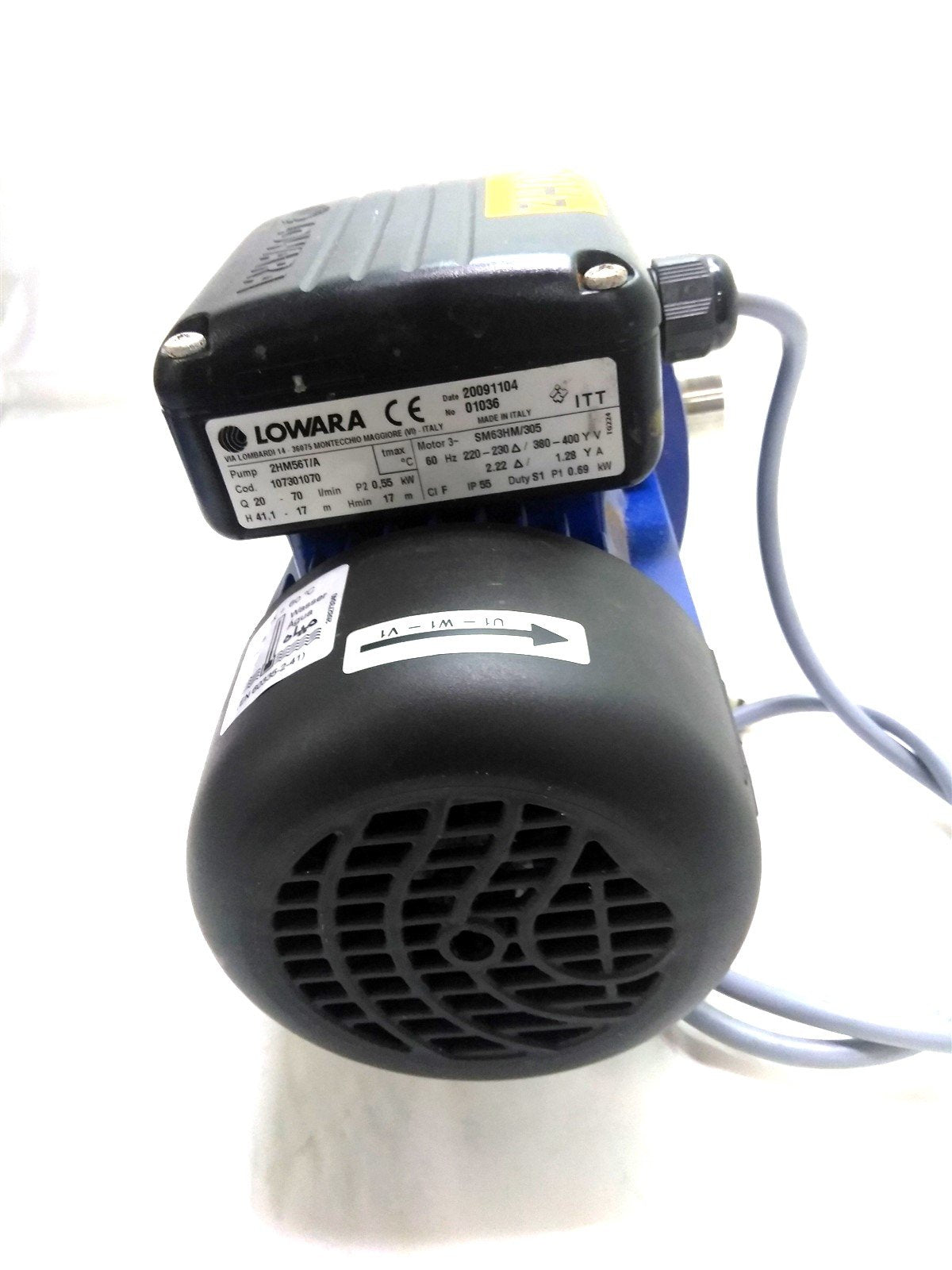 Used Lowara 2HM56T/A Centrifugal Water Pump, 3/4 HP, 70 l/min, 240/400VAC, 60Hz