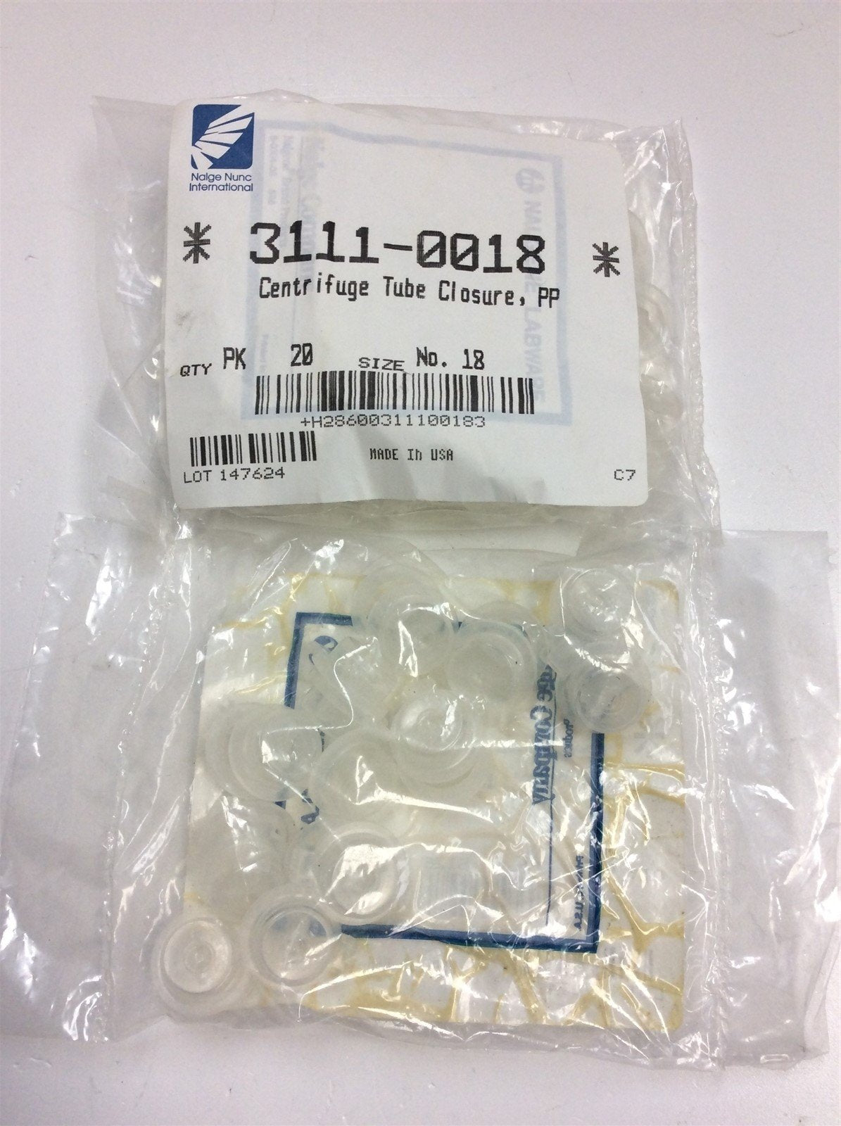 New Lot of 40 Nalge Nunc 3111-0018 Centrifuge Tube Closure Caps Size No. 18