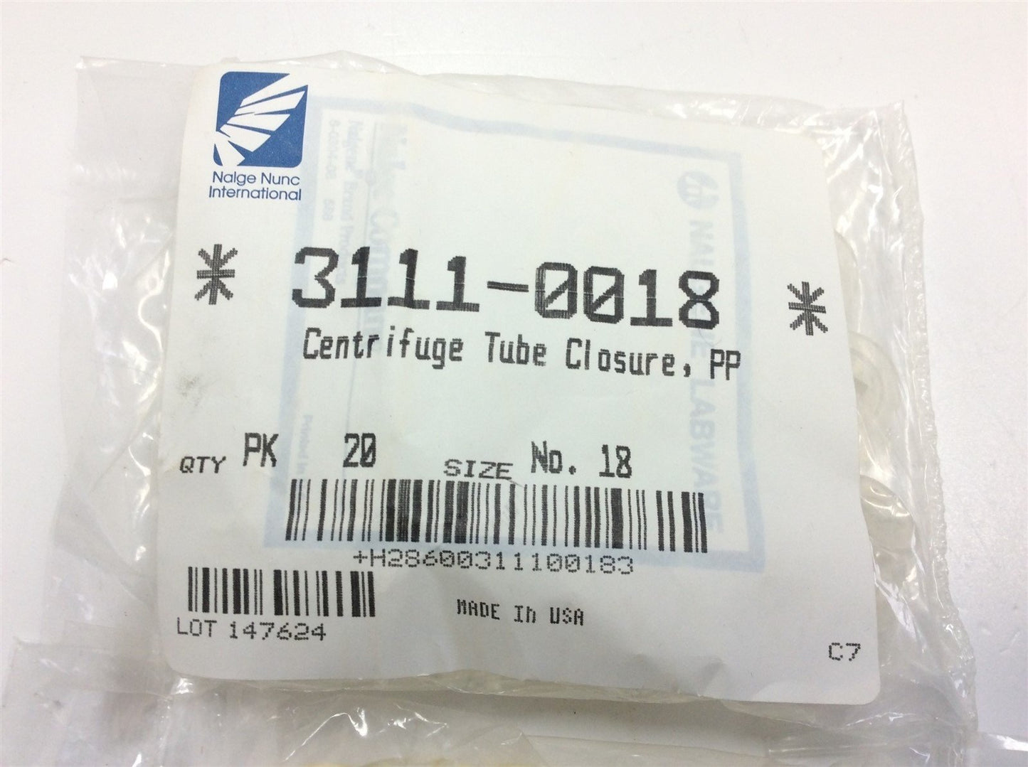 New Lot of 40 Nalge Nunc 3111-0018 Centrifuge Tube Closure Caps Size No. 18