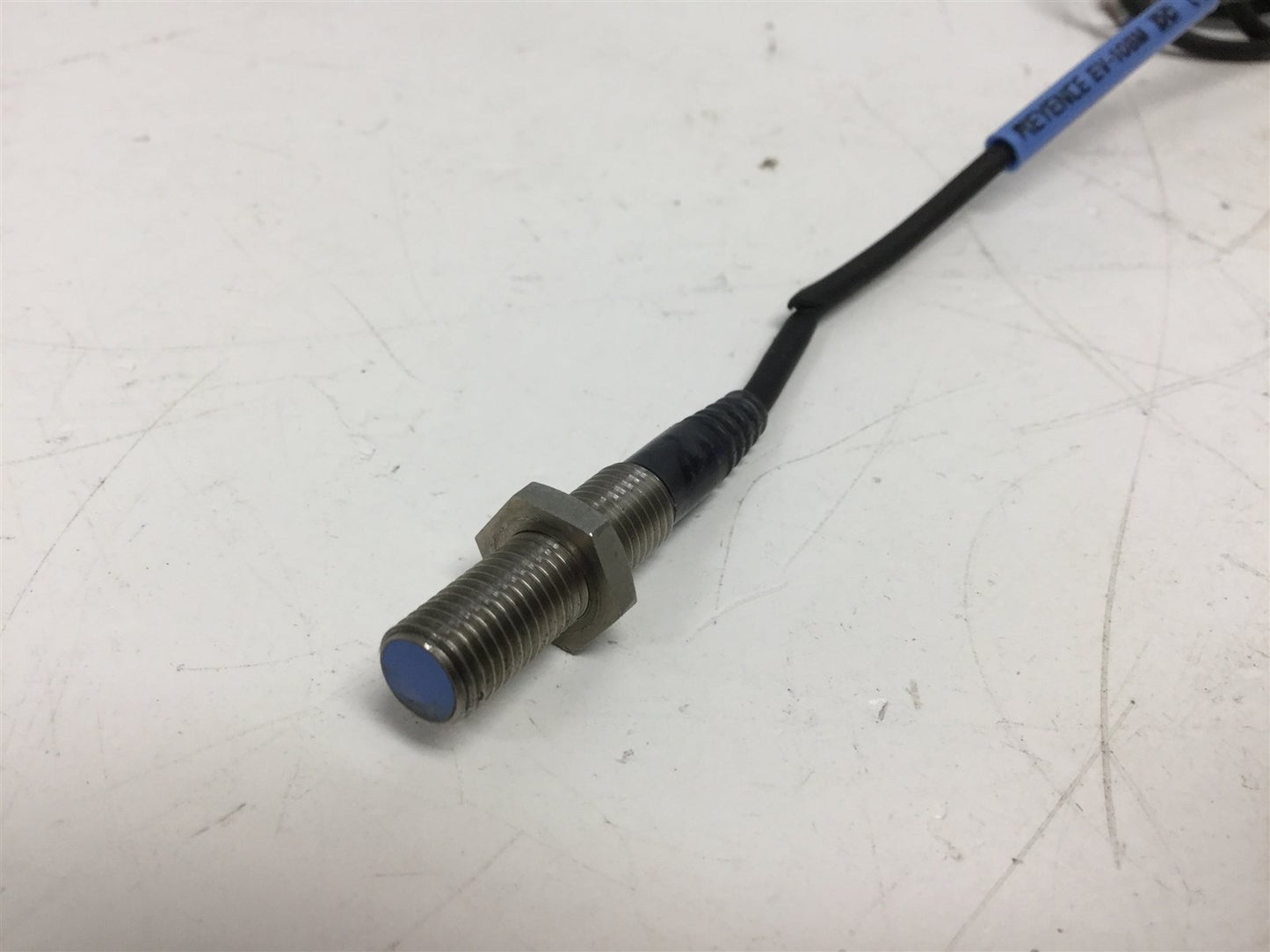 Used Keyence EV-108 Amplifier Proximity Sensor, M8-1.0, Range: 1.5mm 12-24VDC N.O.