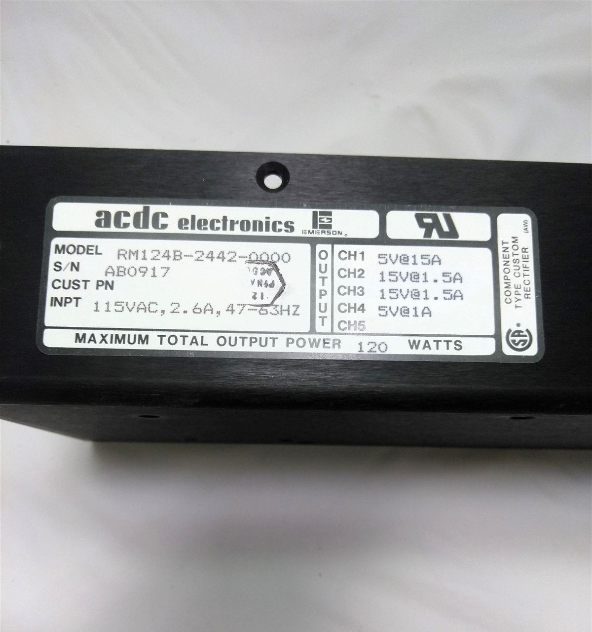 New ACDC Electronics RM124B-2442 Power Supply 5V 15A x2 15V 1.5A 5V 1.5A 115VAC