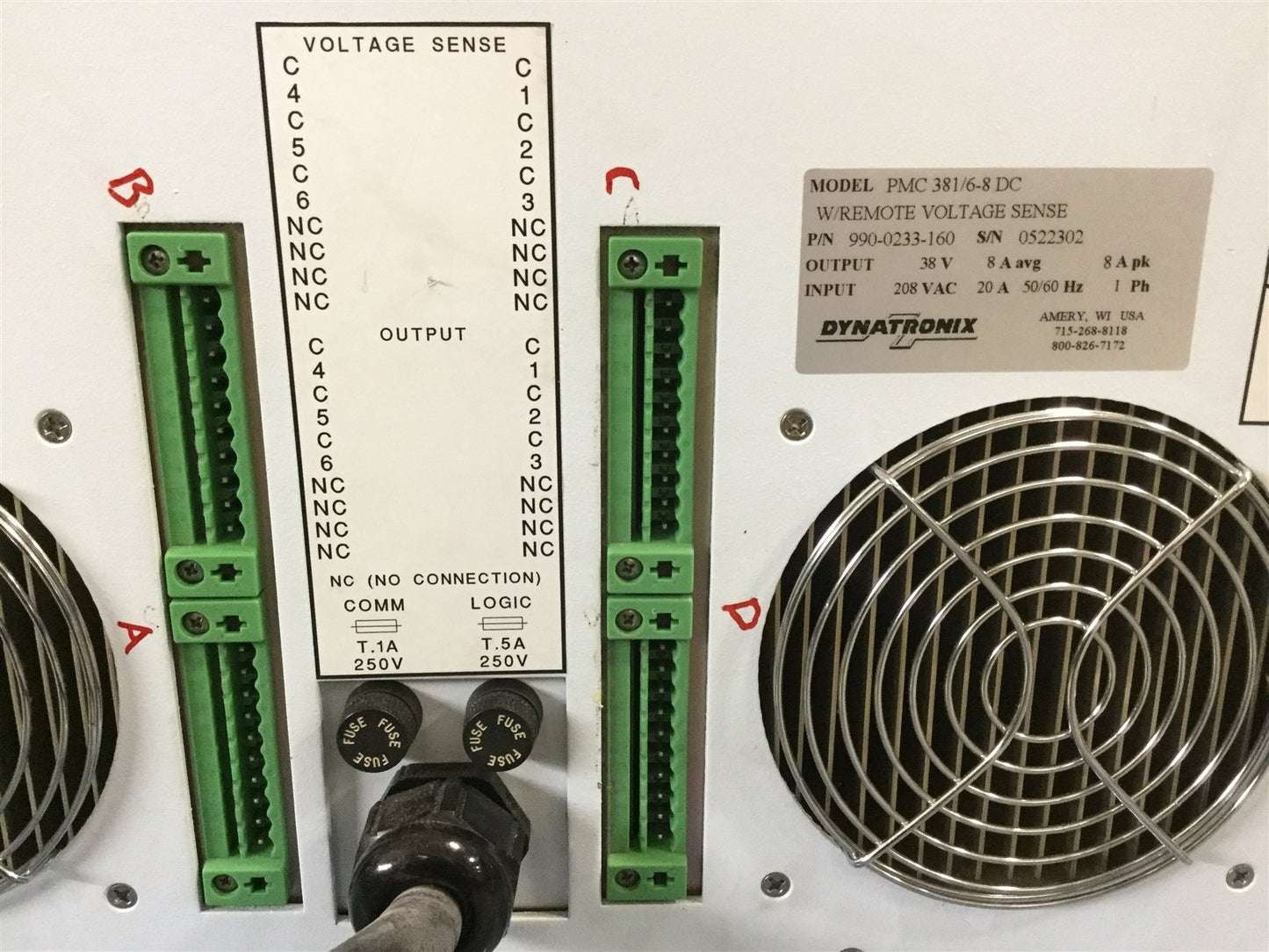 Used Dynatronix PMC 381 Sensing Pulse Power Supply, In: 208VAC 20A 1Ph, Out: 38VDC 8A