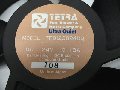 Used Tetra TF0123824DQ Ultra Quiet Axial Computer Cooling Fan, Ball Bearings, 24VDC