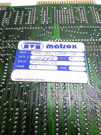 Used Matrox MBC-86/128B-08 Circuit Board, Finger Connectors, Dimensions: 12" x 7"