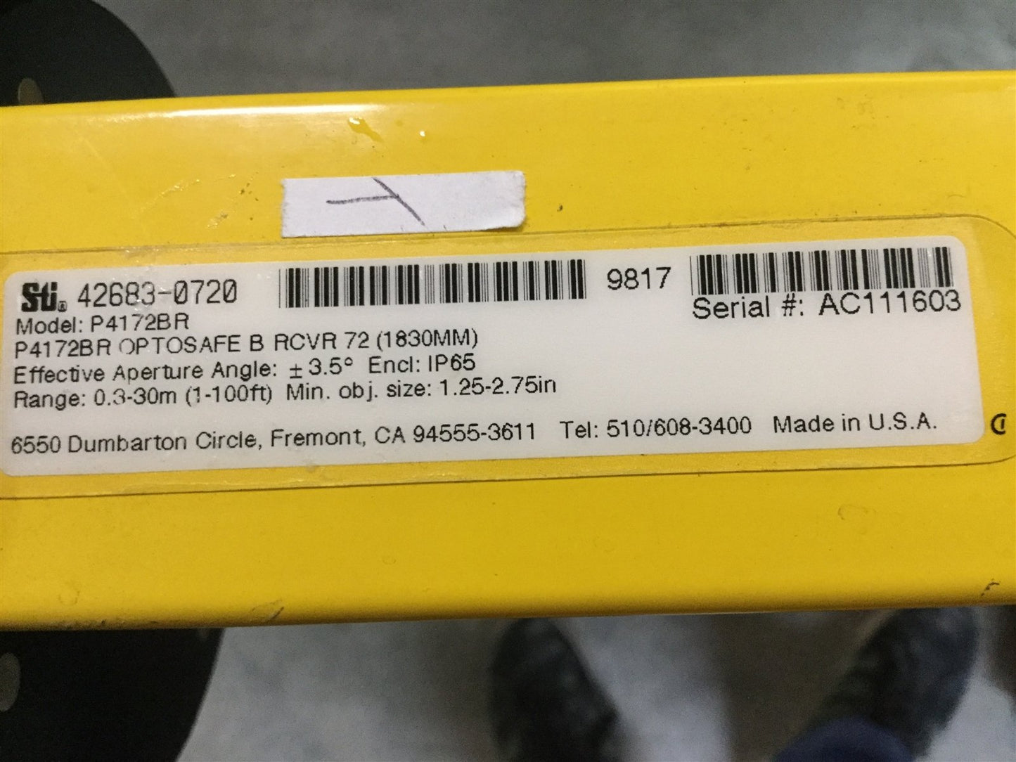 Used STI P4172BR & P4172BX OptoSafe Light Curtain Set Receiver/Transmitter 1830mm