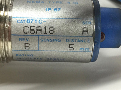 Used Allen Bradley 871C-C5A18 Ser A Inductive Proximity Sensor Switch, 5mm Distance