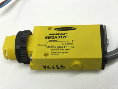 Used Banner SM2A312F Mini-Beam Fiber Optic Sensor Amplifier Infrared 880nm 24-240VAC