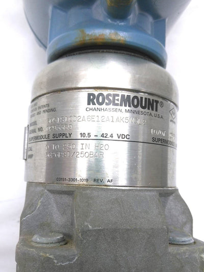 Used Rosemount 3051S1CD2A6E12A1AK5M5L2 Coplanar Transmitter 2x 1199 Seals, 10.5-55VDC