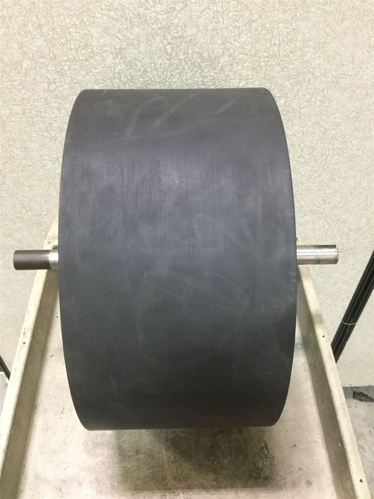 Used Rubber Roller, Dimensions: 8" Wide x 16" Diameter, Shaft Diameter: 1"