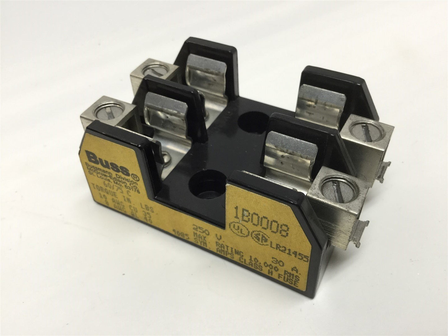 Used Bussmann 1B0008 Fuseholder Block 2-Pole 30A 250VAC 60/75C Class H