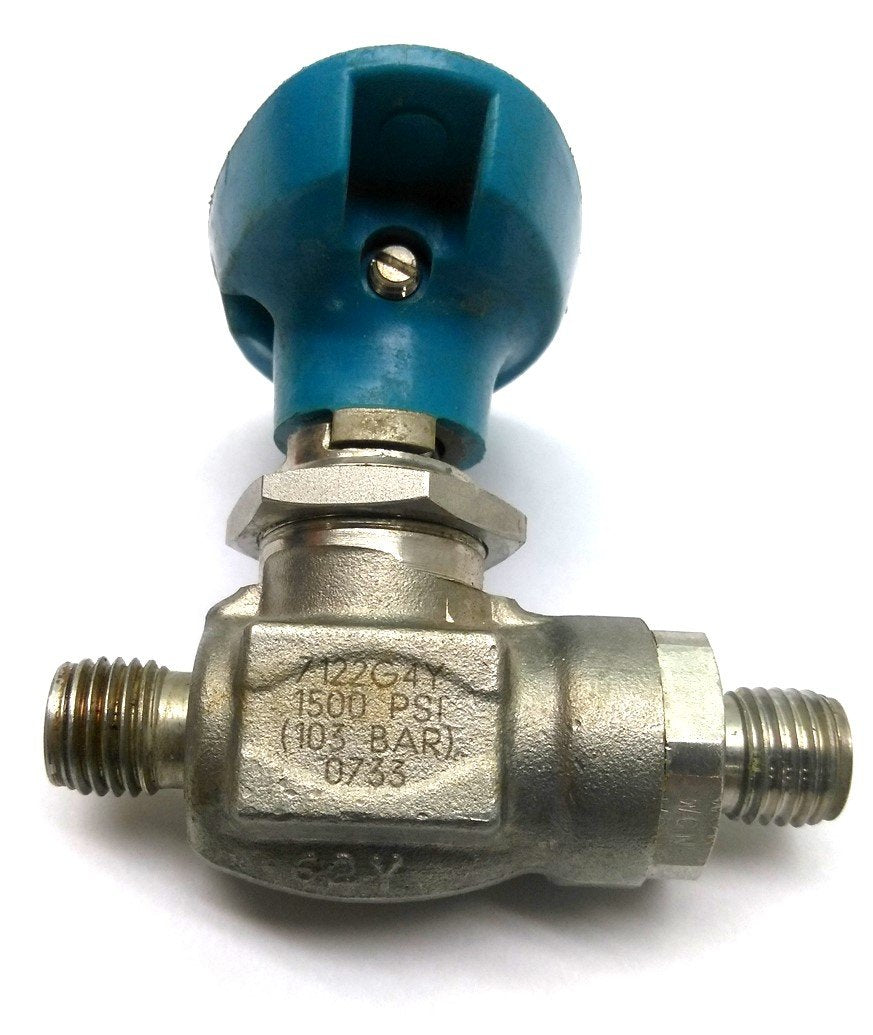 Used Hoke 7122G4Y Flomite Ball Valve 2-Way Panel Mount 7/16"-20 Connectors 1500psi SS