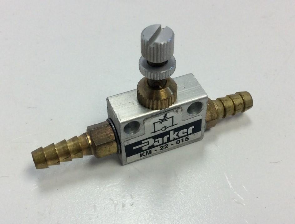 Used Lot of 6 Parker KM-22-015 Manual In-Line Flow Control Valves w/ Barbed Fittings