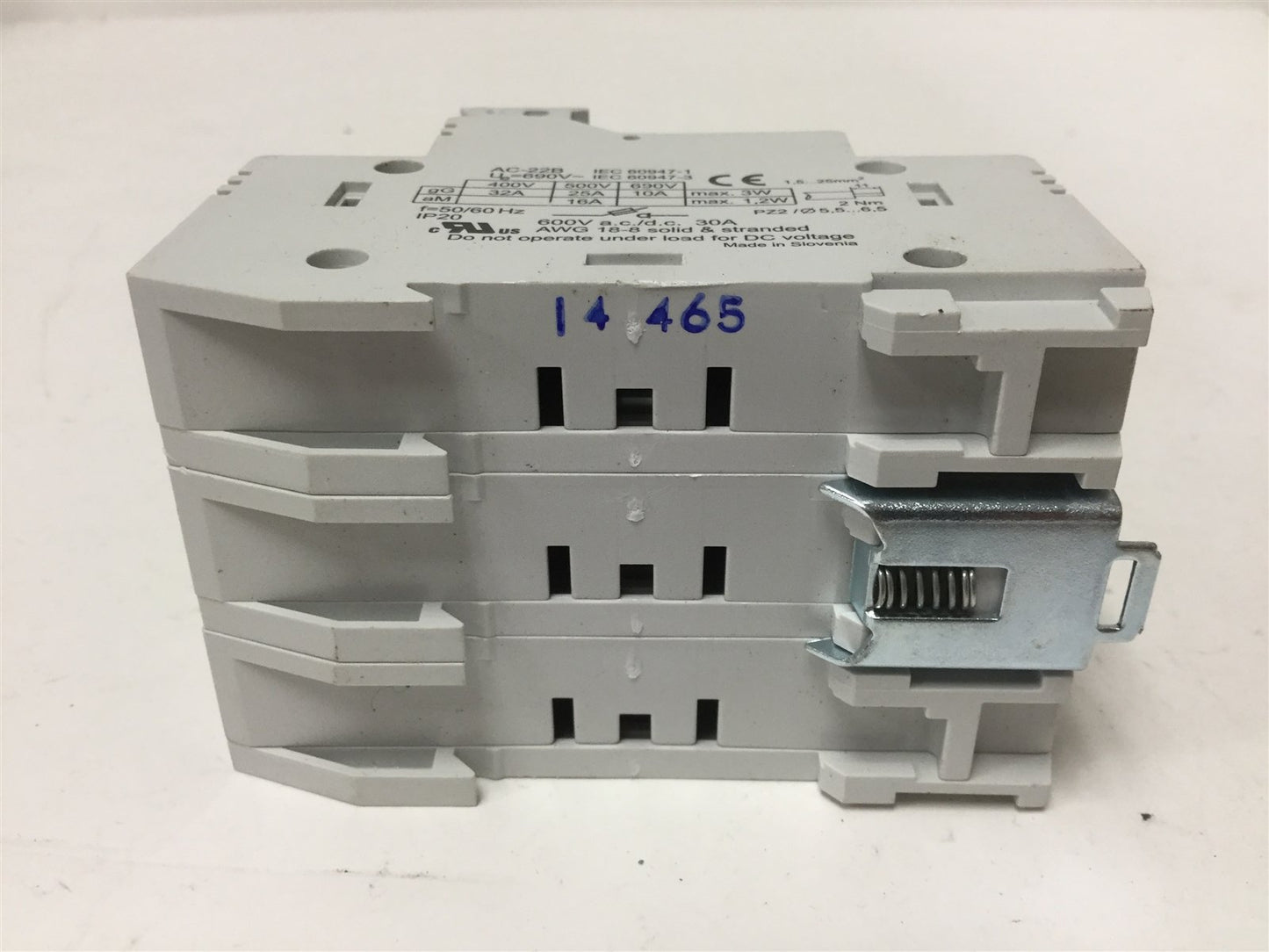 Used ETI VLC10 3-Pole Fuse Holder, Rating: 3W 32A 690VAC, DIN Rail Mounting