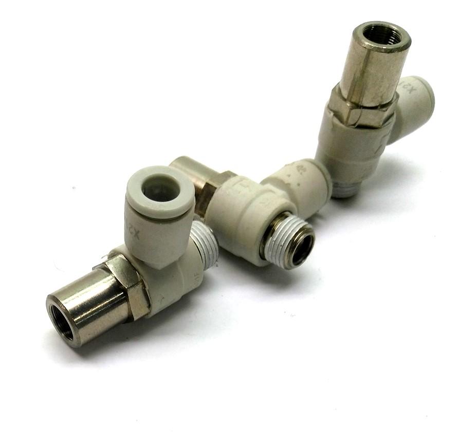 Used Lot of 3 SMC AS2201F-01-06S-X214 Tamper Proof Speed Control, 1/8" NPT, 9mm Hose