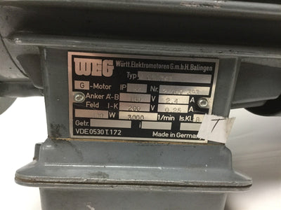Used WEG OG 743 G-Motor Anker A-B: 180V 2.4A, Feld I-K: 200V 0.25A, Speed: 3000RPM