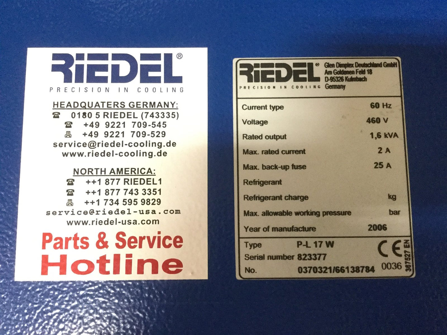 Used Riedel P-L 17W Closed Loop Cooling System Precision Temperature Control 460VAC